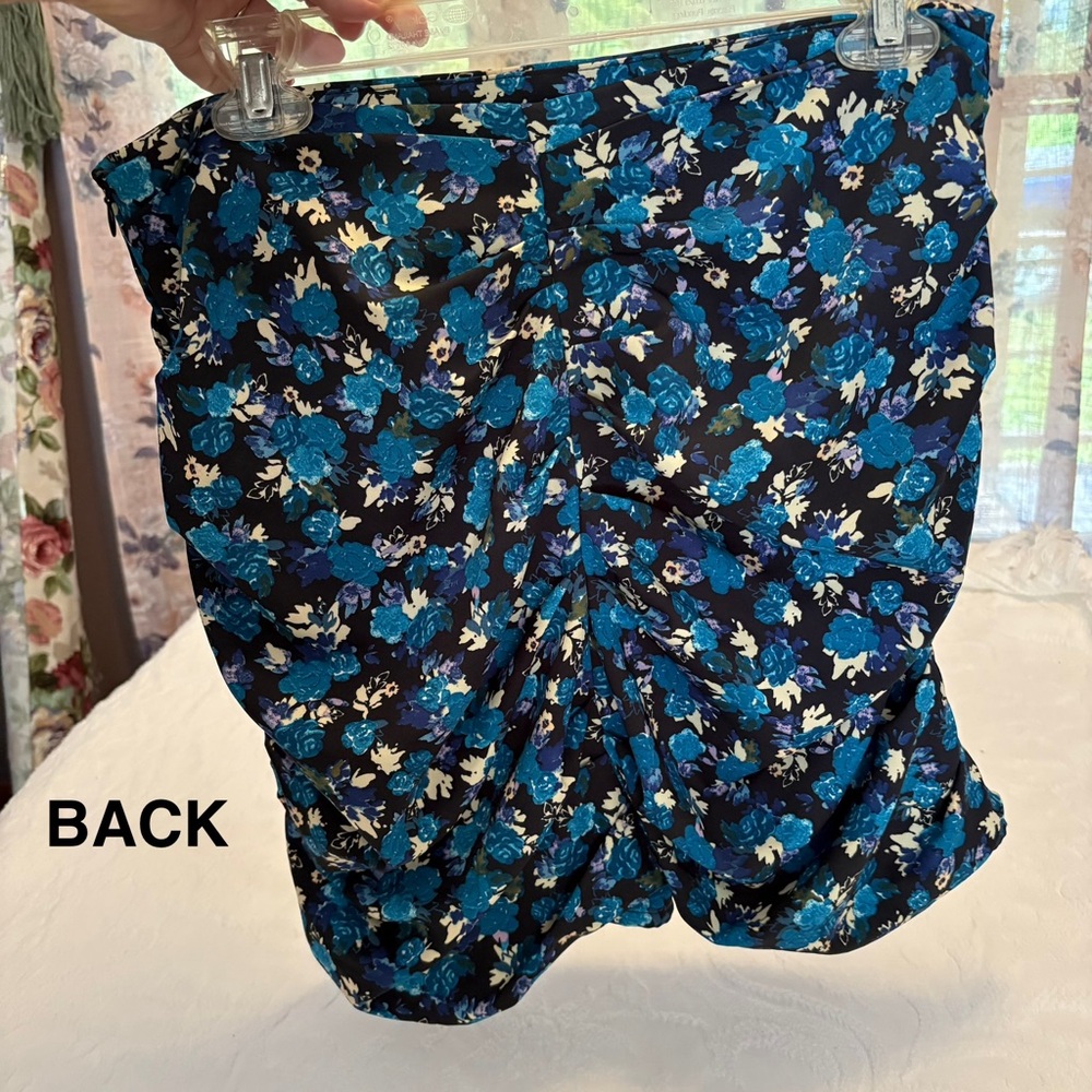 Zara Blue Floral Multicolored Rouched Mini Skirt Size Large - Picture 4 of 11